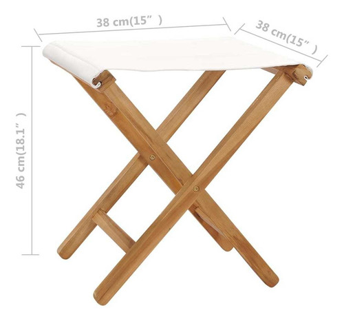 Sillas Plegables 2 Pzas Madera Teca Y Tela Crema Blanco Color Café