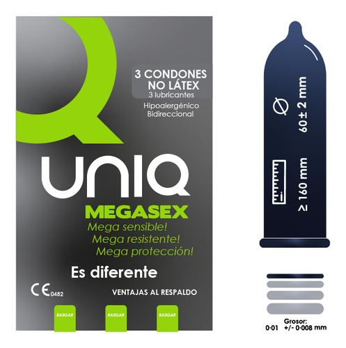 Condón Megasex Sin Látex Hipoalergénico 1 Sachet X 3 Und.