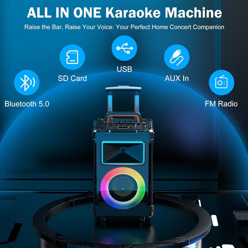 Máquina De Karaoke Portátil Con Micrófonos Inalámbricos Y Su