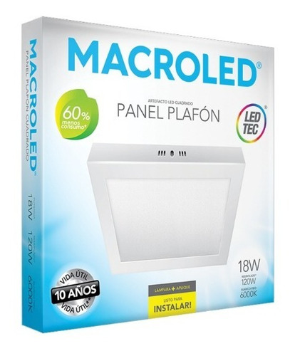 Imagen 4 de 9 de Panel Plafón De Aplicar Cuadrado 18w Macroled