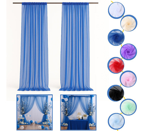 2pzs Cortinas De Malla Multicolor Decoración Boda Cumpleaños Color Azul Marino