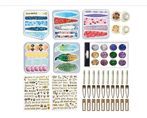 Kit Moldes De Resina Pinzas Hair Clip Glitter Cabello