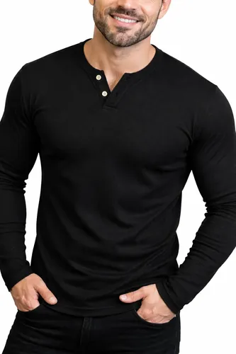Camiseta Henley Masculina Manga Longa Slim 2 Botões Casual