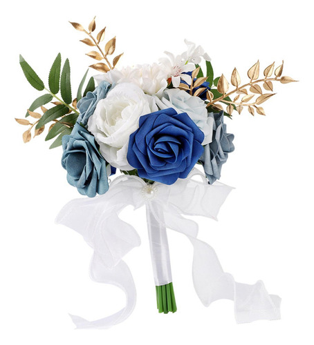 M 29 Cm Rosas Artificiales Novia Boda Ramo Cinta Borla Azul