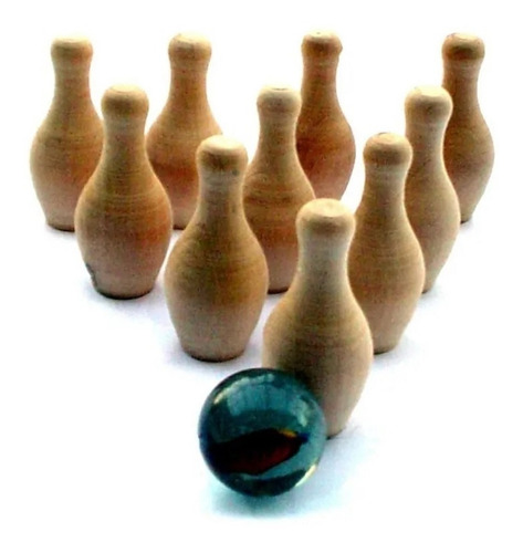 Imagen 3 de 10 de Minibowling Bolos 10 Pinos Y 4 Bolas 24mm Canica Caja Madera