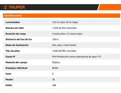 Linterna Minera 1 Led Alta Intesidad, Recargable - Truper