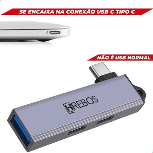 Adaptador Otg Hub 3 In 1 Duplo Usb C Tipo C Usb 3.0 Notebook