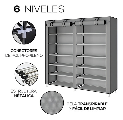 Zapatera Organizador De 6 Niveles Closet De Zapatos Tenis Fasilyt YUB-012 Gris