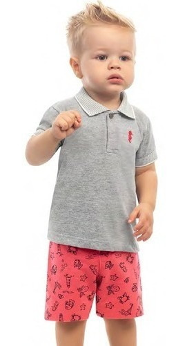 Conjunto Infantil Criança Menino Short Moletom Camisa Polo A