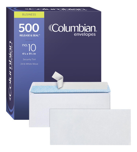 Columbian Sobres De Seguridad 10, 500/caja, Sin Ventana, 4-1