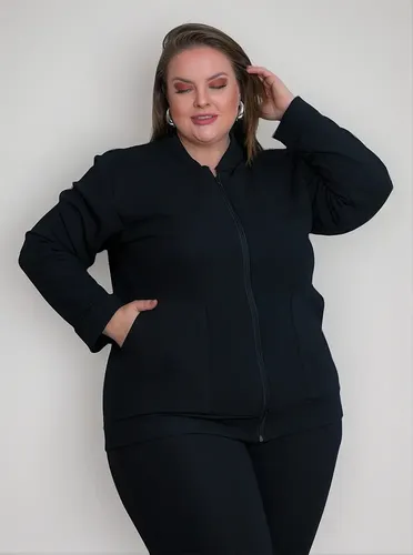Jaqueta Plus Size Feminina Bomber Malha Crepe Casaco Inverno