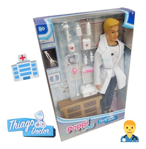 Poppi Muñeco Thiago Doctor Con Accesorios 6524-b311 E. Full