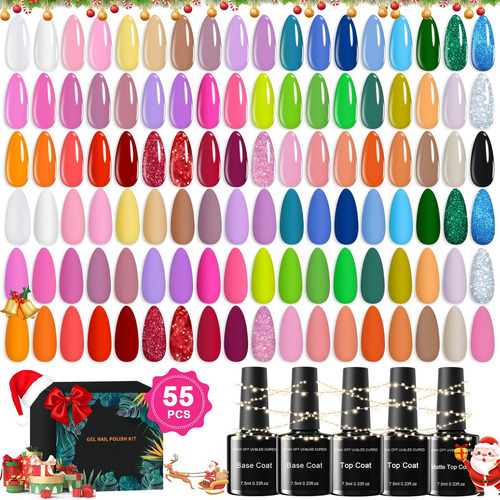 Kit De 60 Esmaltes De Uñas En Gel 55 Colores Con Capa Base M