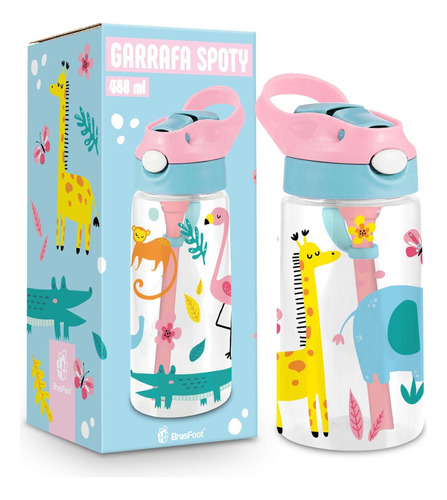 Garrafa Com Canudo Silicone Infantil Spoty 480ml - Animais