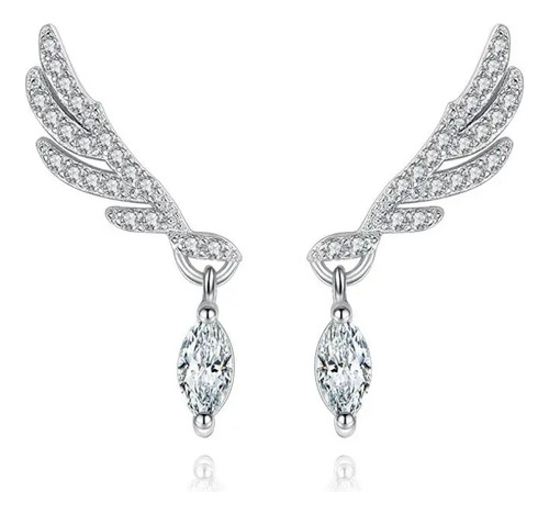 Aretes Elegantes Angel Alas En Plata 925, Regalo Niña Mujer 