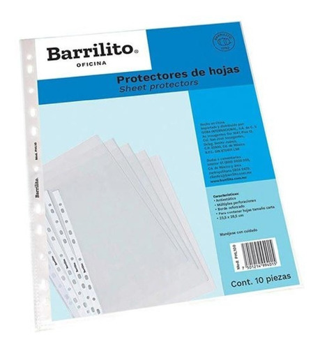 10 Protectores De Hojas Carta Barrilito C/10 Pz 23.5 X 28.5 