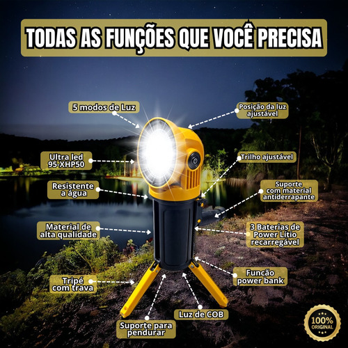 Lanterna Holofote Led De Longo Alcance Para Camping E Trilha