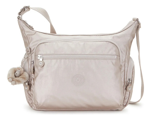 Bolsa Kipling Gabbie Chica Nueva Original Metallic Glow Color Sólido Níquel Beige