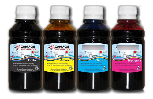 Imagem 1 de 1 de Tinta Comestível Papel Arroz Para Epson - 4 Cores 250ml Cada