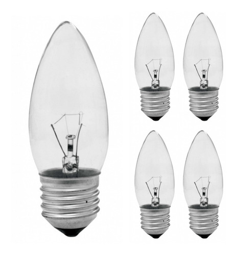 5 Lâmpada Vela Clara Incandescente 40w Dimer E27 Taschibra