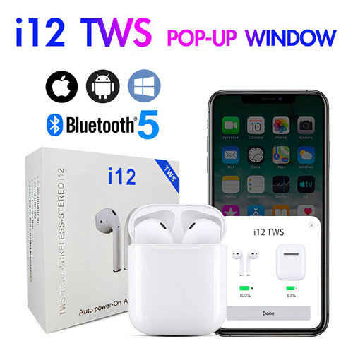 Fones De Ouvido Tws I12 Sem Fio Sport Branco