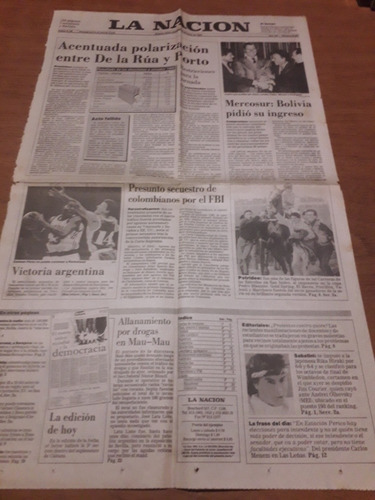 Tapa Diario La Nación 28 6 1992 Elecciones Mercosur Sabatini