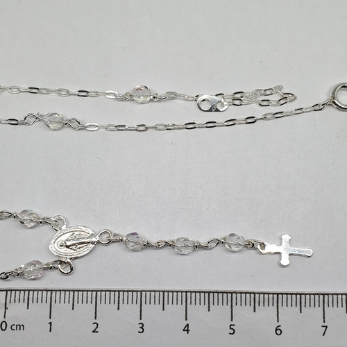 Imagen 7 de 8 de Cadena Denario Plata Cristal De Roca X 45cm