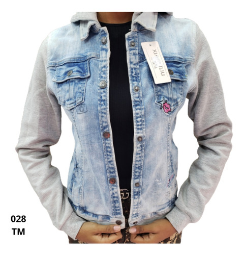 Chaqueta Jeans Estilo Suéter Con Capucha 