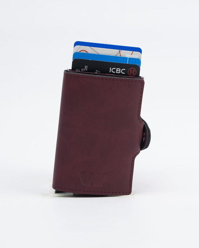 Billetera Wutarg Cuero Un Slider Sin Género 10x6 Cm Bordó Liso