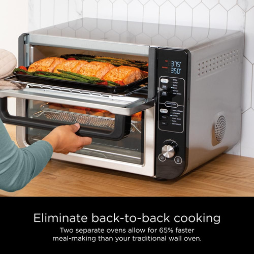 Ninja - Horno Doble 12 En 1 Dct401 Con Puerta Flexible, Flavorseal Y Acabado Inteligente, Convección Superior Rápida Y Fondo Para Freír Al Aire, Hornear, Asar, Tostar, Freír Al Aire, Pizza Y Más