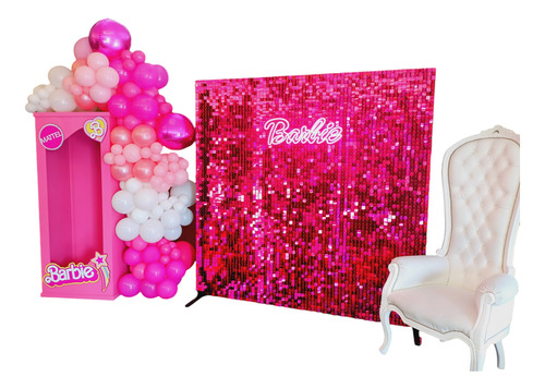 Alquiler Ambientación Barbie Caja + Shimmer Wall + Globos