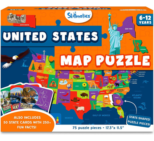 Skillmatics United States Map Puzzle - 75 Piezas, Juguete Ed