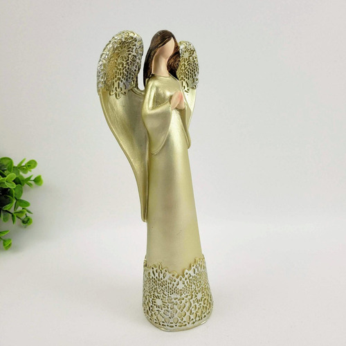 Anjo Dourado Rendado 21x9x6cm Estátua Decorativa