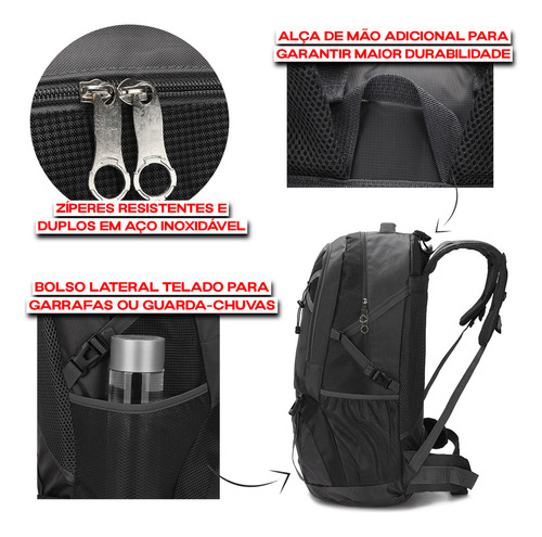 Mochila De Camping Impermeável Resistente Capacidade De 60l Cor Azul