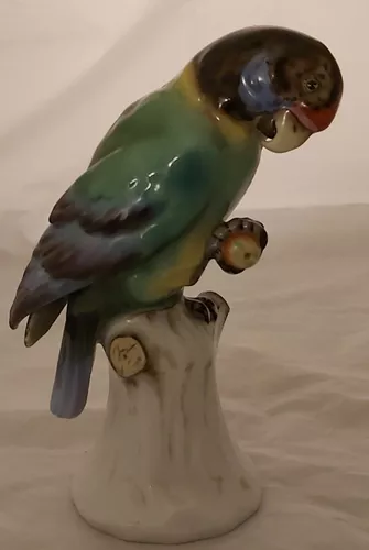 Jogo de Adornos em Porcelana Papagaio Verde
