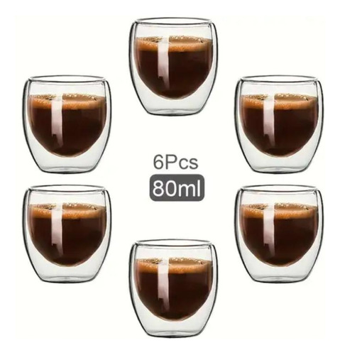 Set 6 Vasos Doble Pared 80ml Borosilicato