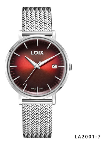 Reloj Hombre Loix® La2001-7 Plateado Con Tablero Rojo