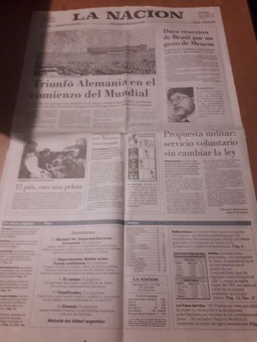 Tapa Diario La Nación 18 06 1994 Comienzo Mundial Fútbol 