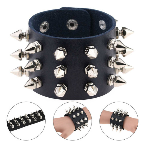 Brazalete Cúspide Con Tres Hileras De Púas De Estilo Punk