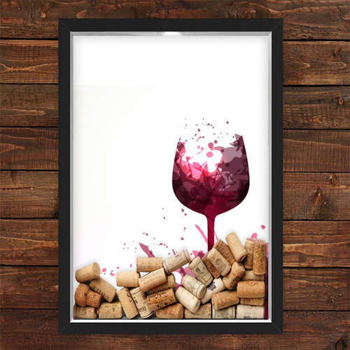 Imagem 1 de 1 de Quadro Caixa Porta Rolhas Vinho Taça Vinho