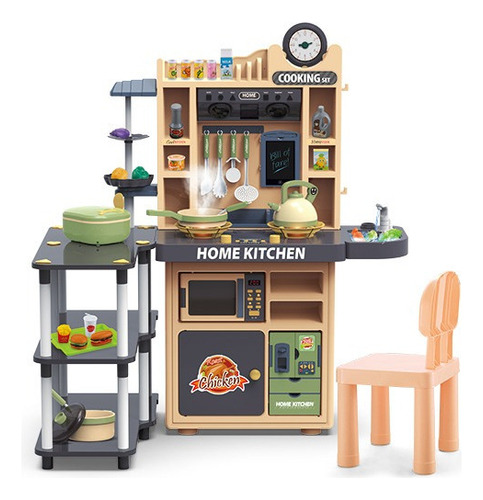 Cozinha Infantil Super Interativa Mesa Cadeira Vapor 100cm Cor Colorido
