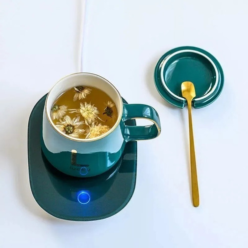 Imagen 5 de 10 de Taza Café Té Con Calentador Eléctrico Más Cucharita Regalo
