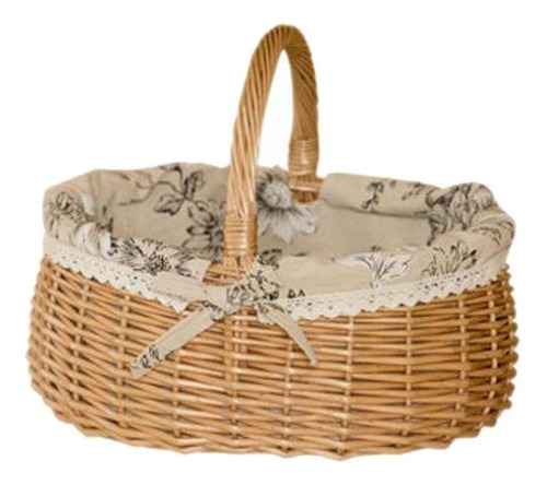 Cesta De Armazenamento De Piquenique De Vime Tecido De Palha