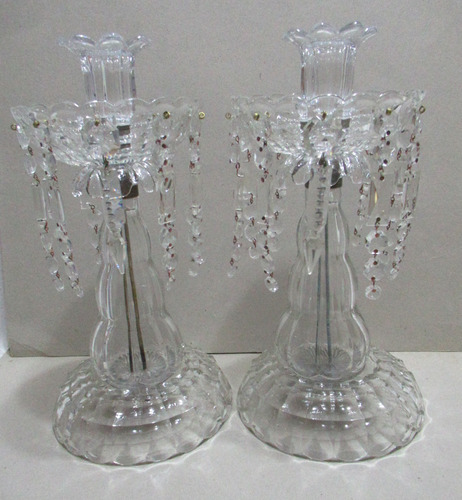 Bello Par Candelabros Cristal Caireles Cristal Facetado 30cm