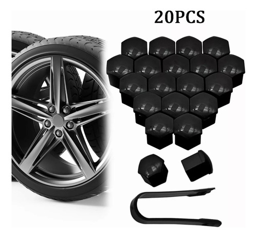 Kit 20 Cubre Birlos Con Llave Color Negro