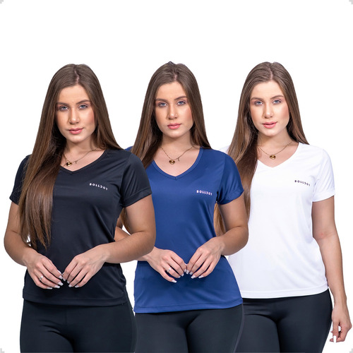 Kit 3 Camisas Dry Fit Feminina Academia Gola V  Proteção Uv