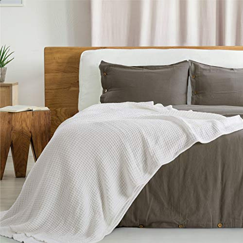 Manta Tejida De Algodon Queen Size Color Blanco 228x228 Cm Blanco Liso