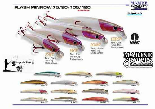 Pack Combo 3 Señuelos Flash Minnow 90 Marine Sports Med Agua