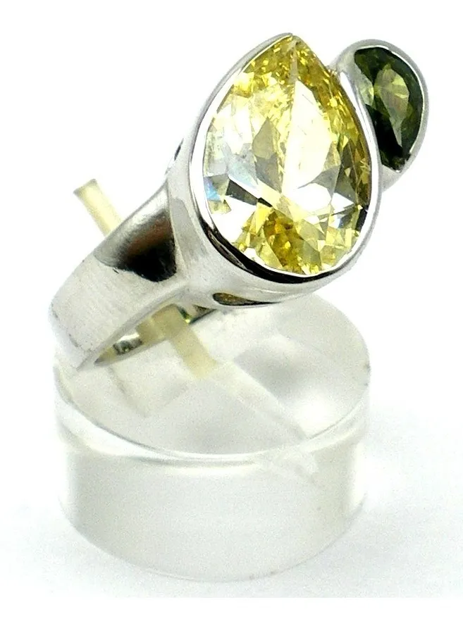 Anillo De Plata 925 Rodinada Citrino Y Peridot