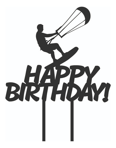 Topper Cake Decoracion Torta Kitesurf Surf Hombre O Mujer Negro